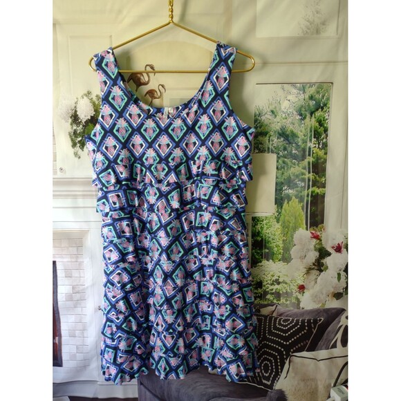 Lulu B Dress Size Large Womens Tiered Ruffles Pineapple Cruise Resort UPF 50+ - Picture 2 of 7